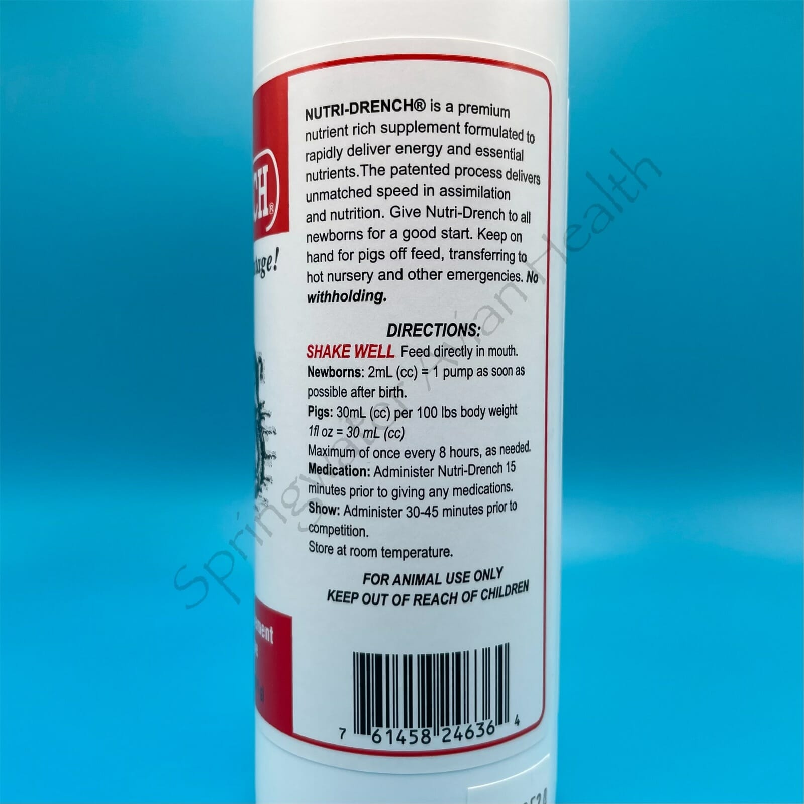 Swine Nutri-Drench right tside of label