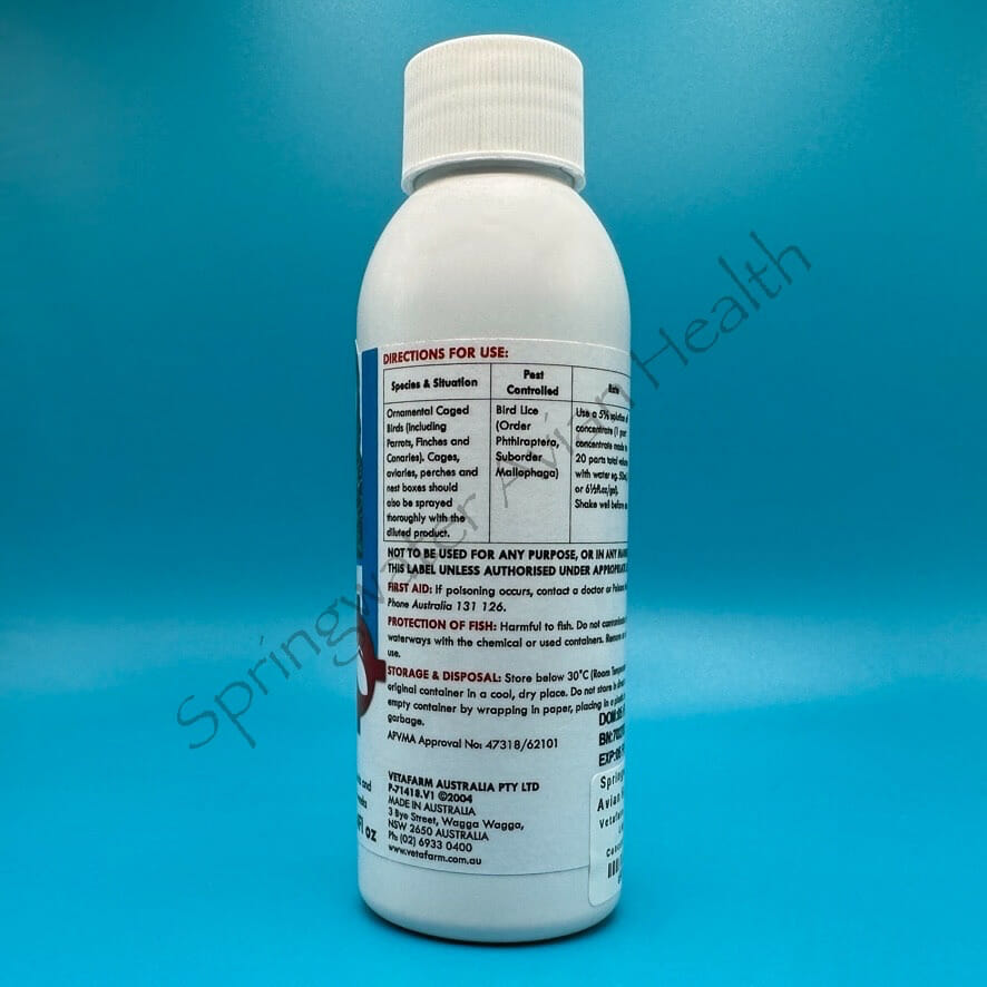 Avian Insect Liquidator Bottle directions label left side