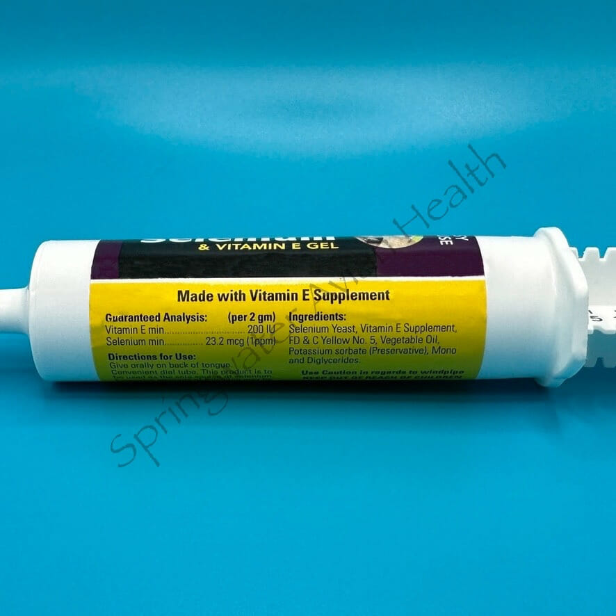 Selenium & E gel 80 gram tube close up of side of tube.